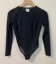 YITTY Womens Size S‎ Semi Sheer Black Mesh Long Sleeve Bodysuit