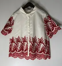 Serie Suncoo White Collar Button Down Top Red Eyelet Detail Size T1 Small