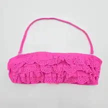 Red Camel Pink Laser Cut Flower Ruffle Padded Bikini Top Swimwear Small