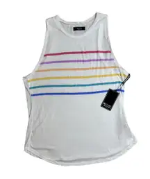 Tank Women’s S White Racer-High Neck Top W/Multi Stripes Pullover