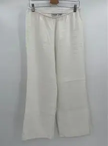 Chico's  Wide Leg Pull On Pants Sz 1 (Small) White Linen Resort Vacation