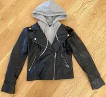 EAC Faux Leather Moto Jacket in Black with Gray Liner Hoodie