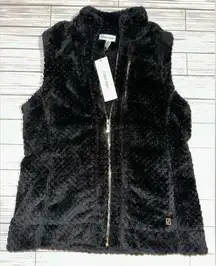 NWT Size Small Calvin Klein Faux Fur Fashion Black Vest Gold Zip Up