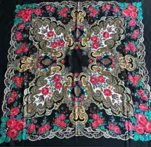 Vintage Fleur De Lis Scarf Square 100% Polyester Made In Italy Sale