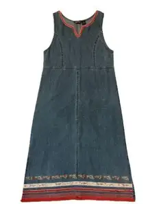 Asazu Denim Vintage Maxi Dress Modest Artsy Teacher Dress Women's Size PM