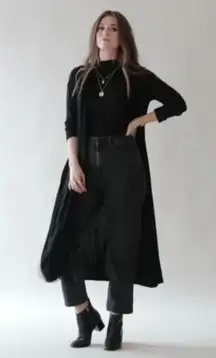 Open Front Long Pocket Duster Cardigan Sweater Black