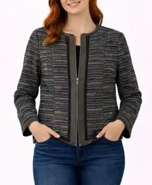 Rachel Roy genuine leather and boucle zip front blazer 6