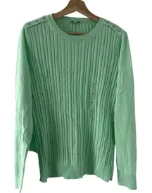 Kim Rogers Mint Green Cable Knit Sweater Medium NEW Cotton Pullover Preppy NWT