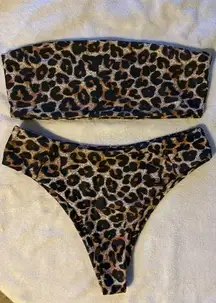 2 Piece Cheeky Bandeau Cheetah Leopard Animal Print Bikini Sexy Women’s Medium