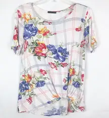 Sweet Claire Plunge Twist Floral Short Sleeve Top