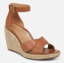 NEW Vionic Marina Ankle Strap Wedge Sandal (Women) 9M, CAMEL Leather
