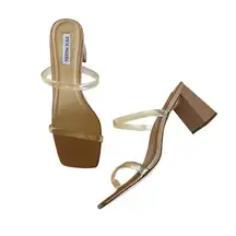 Steve Madden  Lilah Tan/Clear Strap Block Heel Sandals Women's Size 10