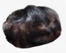 50s Vintage Brown Mink Fur Pillbox Hat Mid-Century Satin Lined Formal Winter Hat