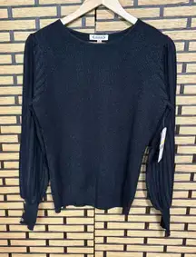 Nanette Lepore Black Shimmer Stitch Pre Washed Yarn Sweater Size Medium