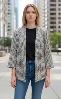 NEW Notations Womens Geometric Open Front Blazer Jacket M Black Beige Business