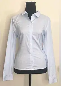 Apt.9- Woman’s blue and white striped long sleeve button-down Size 12