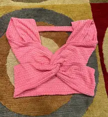 Pink Sweater Cutout Front Twist Mini Crop Top Open Back Shirt Size XS