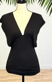 PattyBoutik Black Deep V-Neck Top – Size Small