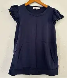 🦋 Loft Blue Sweater Cap Sleeve Flutter Sleeve Blouse Small Casual Spring