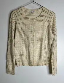 Halogen Medium‎ Cashmere Cardigan Cream Gray Orange Dots CP0360