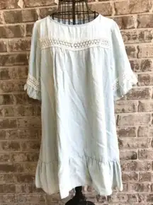 Easel Los Angeles Tunic Top Dress Small Oversized Sky Blue Crochet Accen…