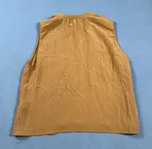 Vigoss Sleeveless Top Blouse L Womens Ochre Textured Mock Neck Crinkle Tank