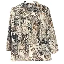 Chico's Zenergy Women's Shirt Jacket Brown Cream Floral Snap Front Size 0 US 4
