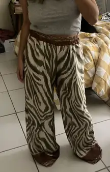 Steps NYC Zebra Satin Wide Leg Pants 