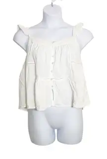 Joie Womens White Pajama Set Shorts Top Swiss Dot Lace Detail Cotton Size L