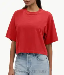 Coach Women’s Signature Logo Cropped Boxy Crew Neck T-Shirt | Size XS | Red