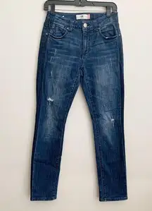 EUC Cabi High Straight Tuxedo Stripe Distressed Jeans Style 3750 Size 2