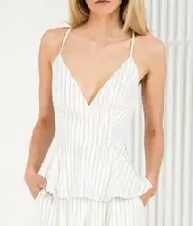 Finders Keepers Here We Go Revolve Pinstripe Cami Tank Top in White Size Large