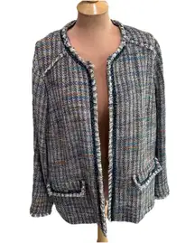 Violeta By Mango Tweed Jacket Blazer Fringe Old Money