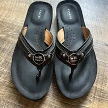 Coach  Jasmine Black Silver Flip Flop Sandals Size 7