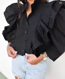 Black Ruffle Linen Shirt