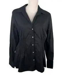 Nine West Black Button Down 14 Ruched Gathering V-Neck New