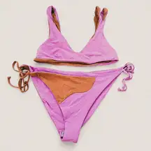 L*space pink brown swirl retro print tie vneck bikini set Size small large