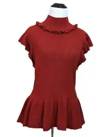 Torn by Ronny Kobo Knit Peplum Top - Rust - Large