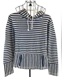 J Crew Navy and White Striped Cotton Hoodie Women’s size Medium