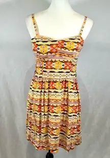 Yellow tribal print corset style smocked sundress size medium