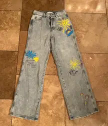 PacSun Blue Graphic Women's Straight Leg Jeans