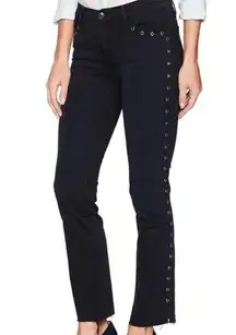 NWT Black Orchid Bardot straight fray grommets raw edge jeans sz 25