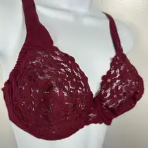 Vintage Maidenform 34D Bra Lace Burgundy Plunge 3229 Cotton Conuture See Through