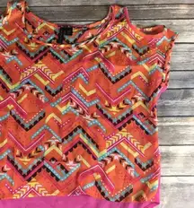 SHEER ORANGE & PINK AZTEC COLD SHOULDER TOP