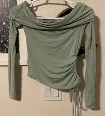 Edikted Green Gathered Fold Over Drawstring Top size S