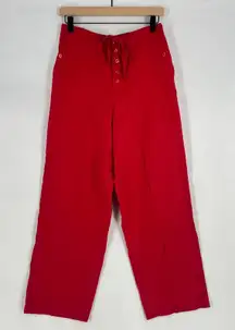 Real Comfort by Chadwick's Wide Leg Pant Womens 8 Red Linen High Rise Drawstring