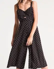 Black Swan polka dot cut out jumpsuit sleeveless‎ wide leg black white large