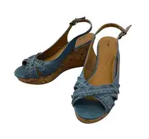 Blue Apt 9 Open Toe Wedges High Heels Beach Coastal Vacation Party