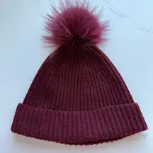 Marc Jacobs Burgundy Bordeaux Red Knit Ribbed Pom Pom Hat Beanie One Size