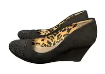 Black Suede Wedges Madeline Stuart Palmer Gemstone Accents Ladies Size 7M